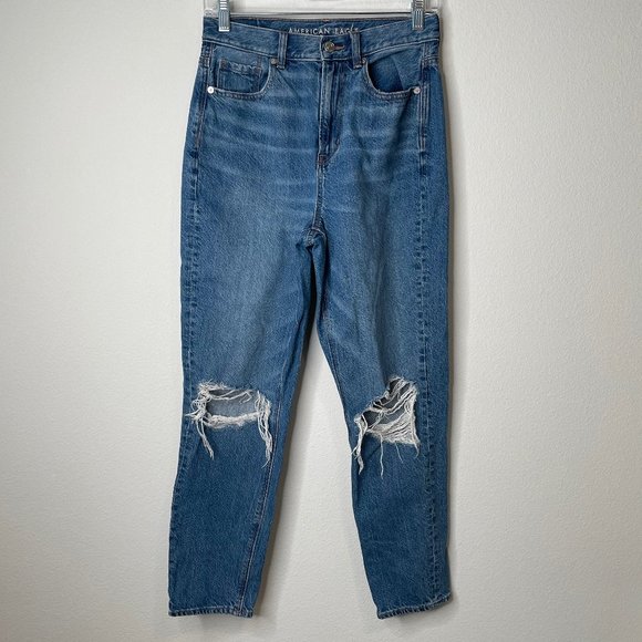 American Eagle Outfitters Denim - American Eagle Highest Rise Mom Jeans Destroyed Destructed Medium Blue Wash